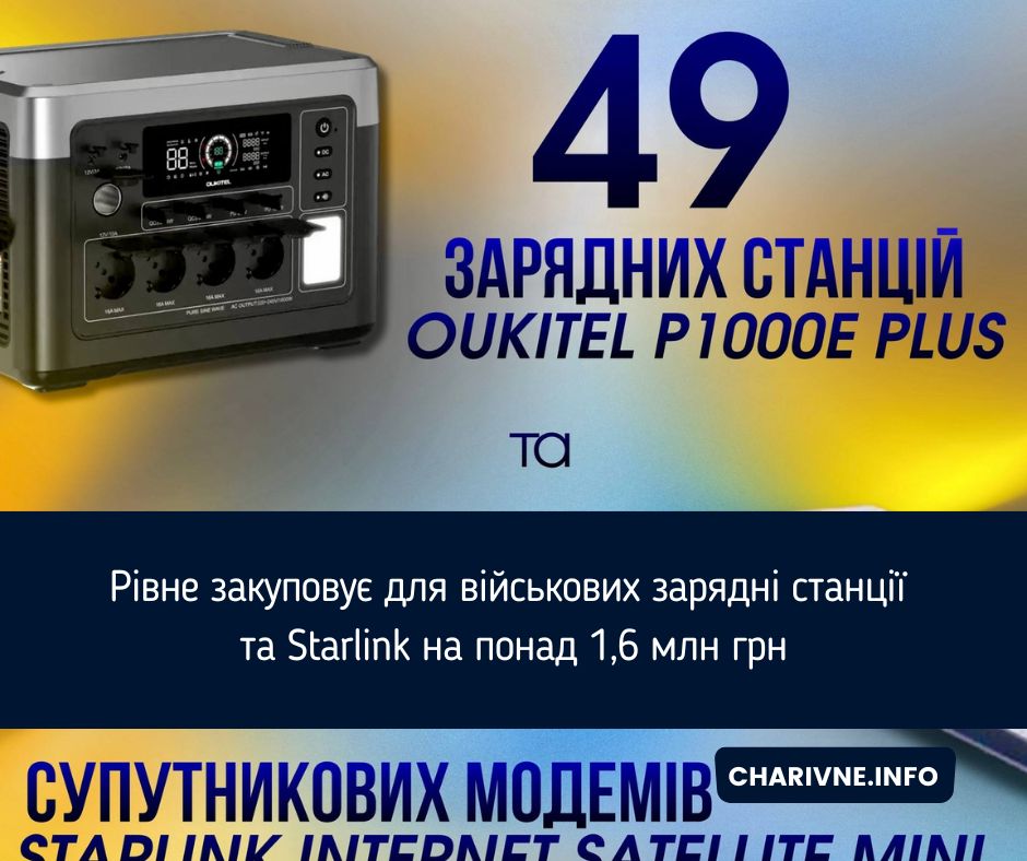 Рівне закуповує для військових зарядні станції та Starlink на понад 1,6 млн грн