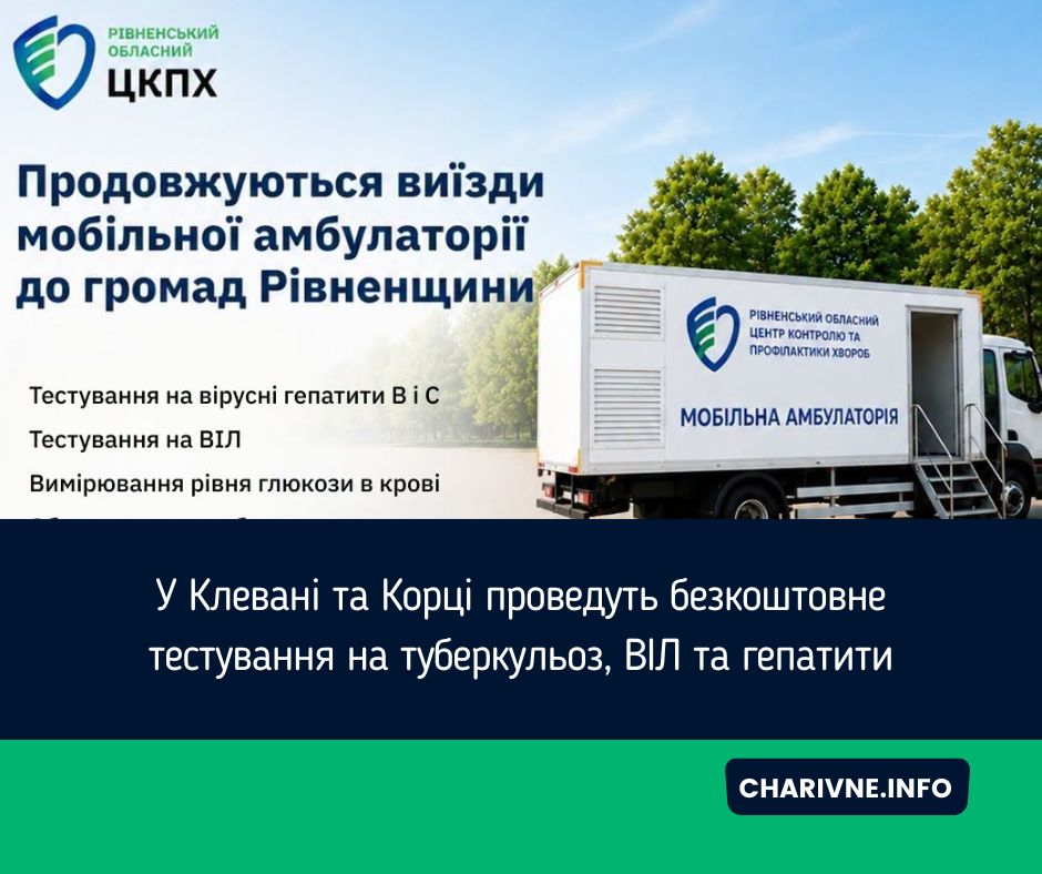 У Клевані та Корці проведуть безкоштовне тестування на туберкульоз, ВІЛ та гепатити