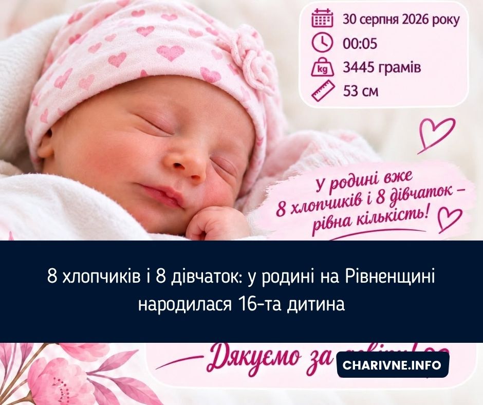 8 хлопчиків і 8 дівчаток: у родині на Рівненщині народилася 16-та дитина