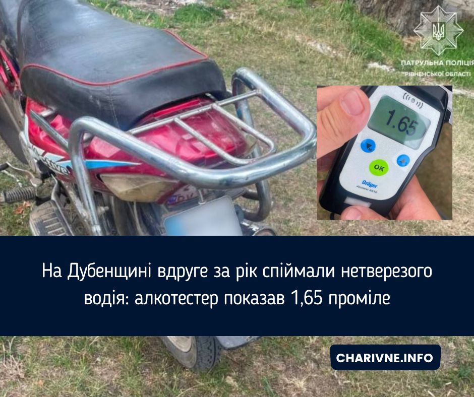 На Дубенщині вдруге за рік спіймали нетверезого водія: алкотестер показав 1,65 проміле