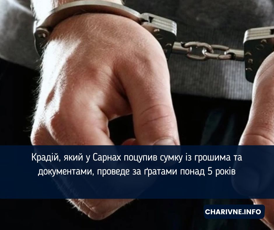 Крадій, який у Сарнах поцупив сумку із грошима та документами, проведе за ґратами понад 5 років