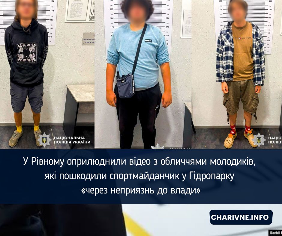 У Рівному оприлюднили відео з обличчями молодиків, які пошкодили спортмайданчик у Гідропарку «через неприязнь до влади»