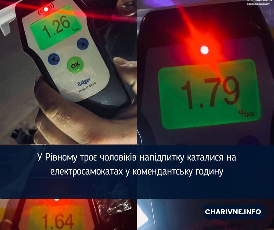 У Рівному троє чоловіків напідпитку каталися на електросамокатах у комендантську годину